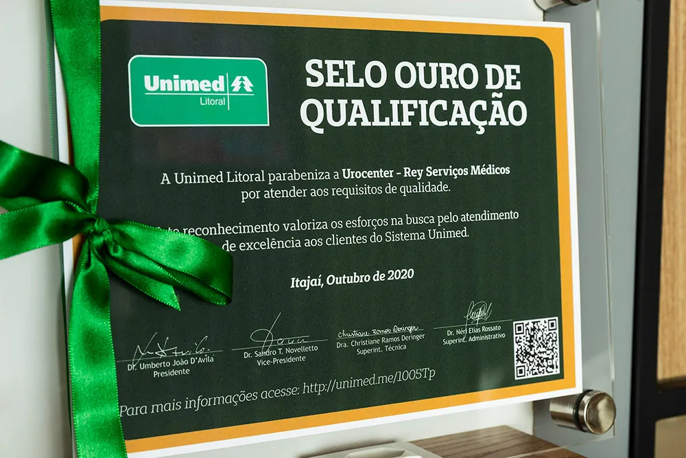Foto do Selo Ouro de Qualificação, do plano de saúde UNIMED